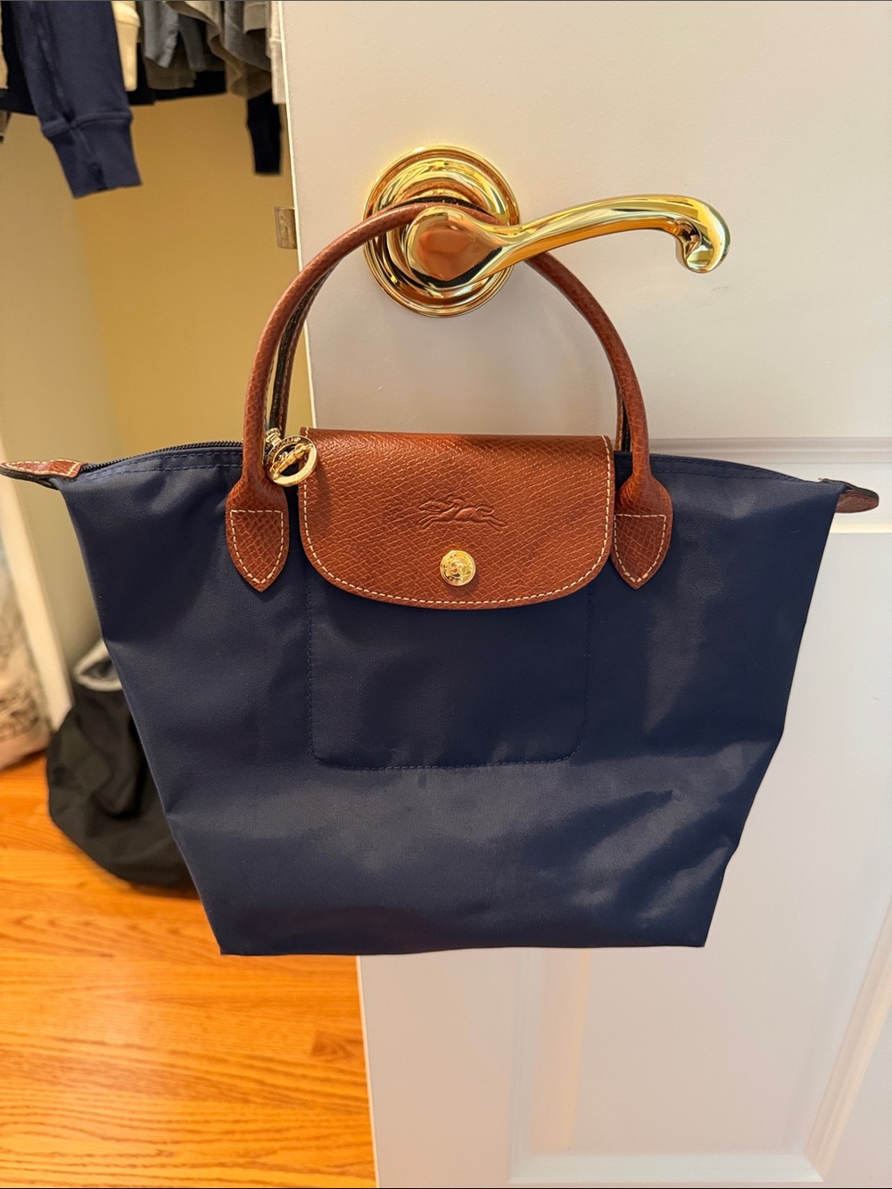 Long champ Small Le Pliage Original Top Handle Bag in Navy
